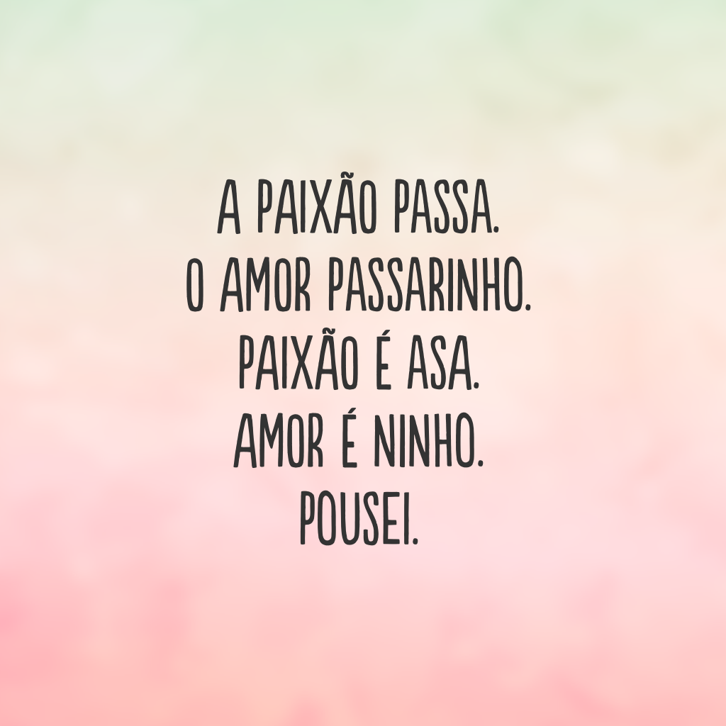 A paixão passa. O amor passarinho. Paixão é asa. Amor é ninho. Pousei.