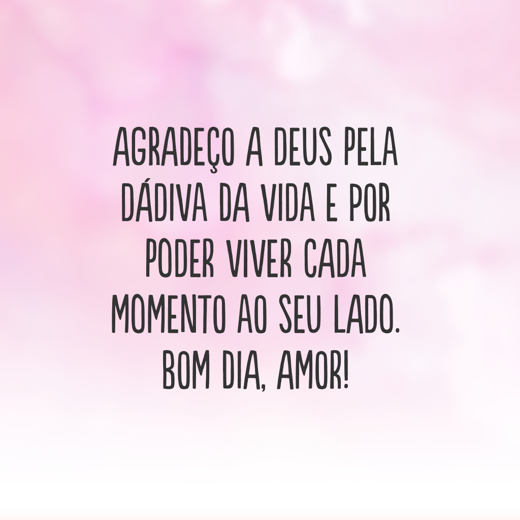 Agradeço a Deus pela dádiva da vida e por poder viver cada momento ao seu lado. Bom dia, amor!