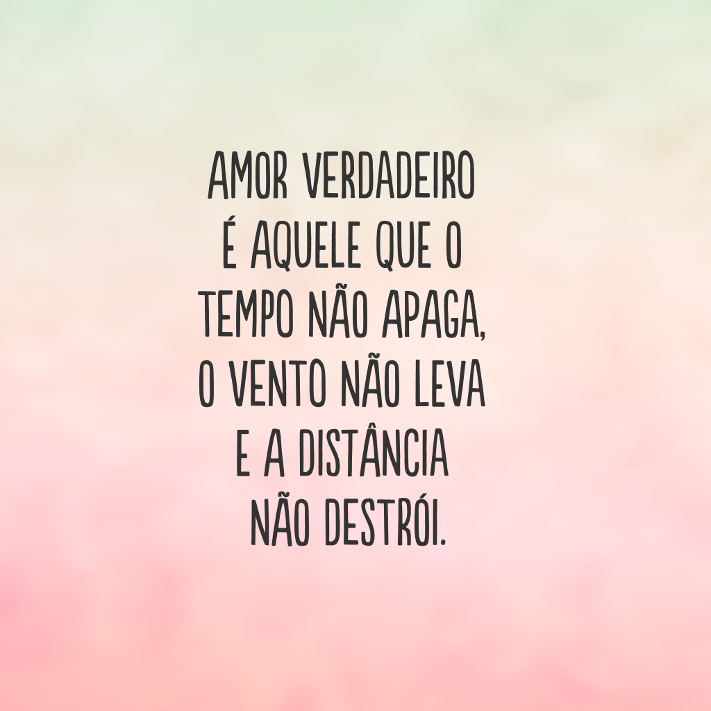 Amor verdadeiro é aquele que o tempo não apaga, o vento não leva e a distância não destrói.