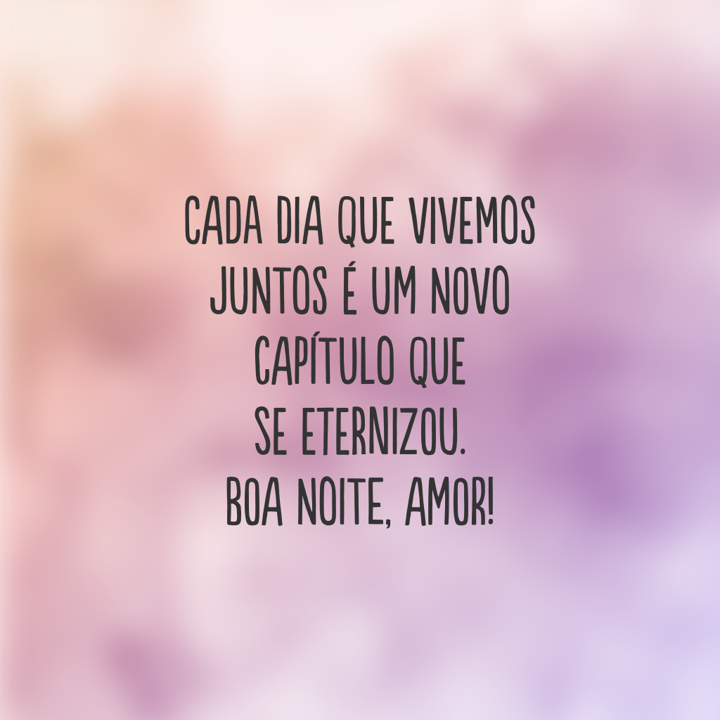 Cada dia que vivemos juntos é um novo capítulo que se eternizou. Boa noite, amor!