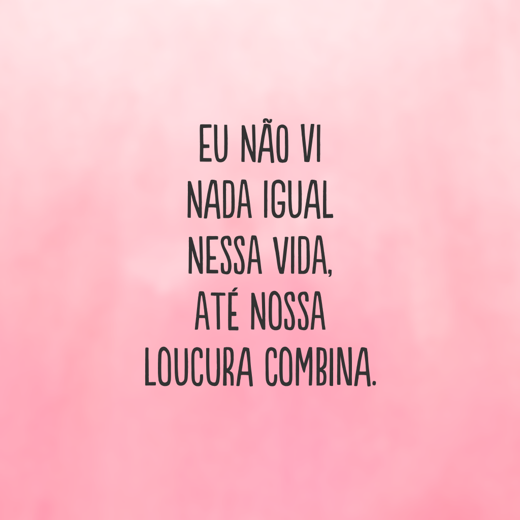 Eu não vi nada igual nessa vida, até nossa loucura combina.