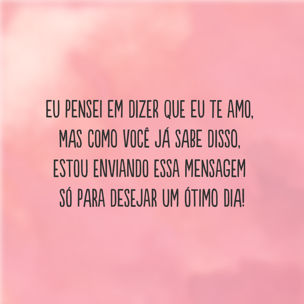 Eu pensei em dizer que eu te amo, mas como você já sabe disso, estou enviando essa mensagem só para desejar um ótimo dia!