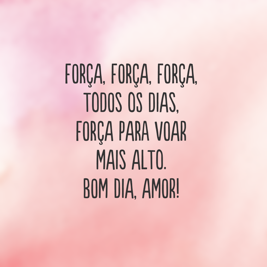 Força, força, força, todos os dias, força para voar mais alto. Bom dia, amor!