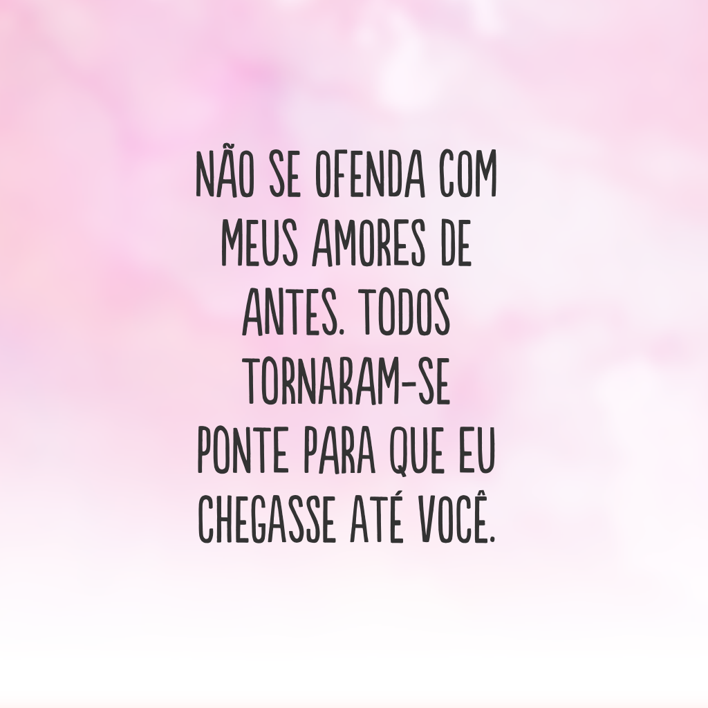 Não se ofenda com meus amores de antes. Todos tornaram-se ponte para que eu chegasse até você.