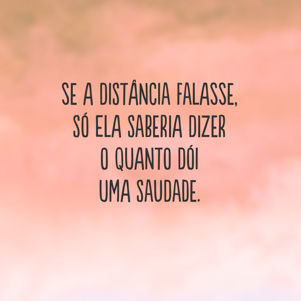 Se a distância falasse, só ela saberia dizer o quanto dói uma saudade.