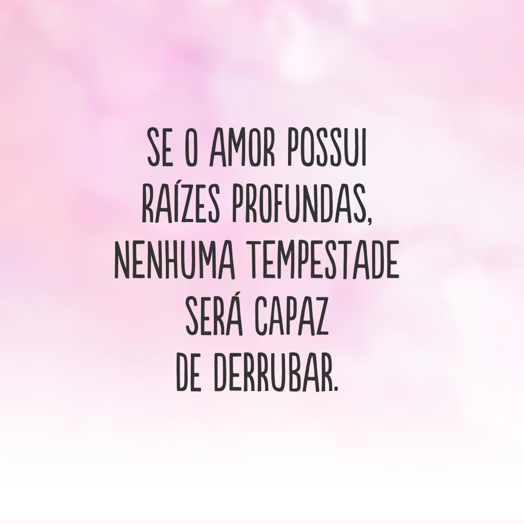 Se o amor possui raízes profundas, nenhuma tempestade será capaz de derrubar.