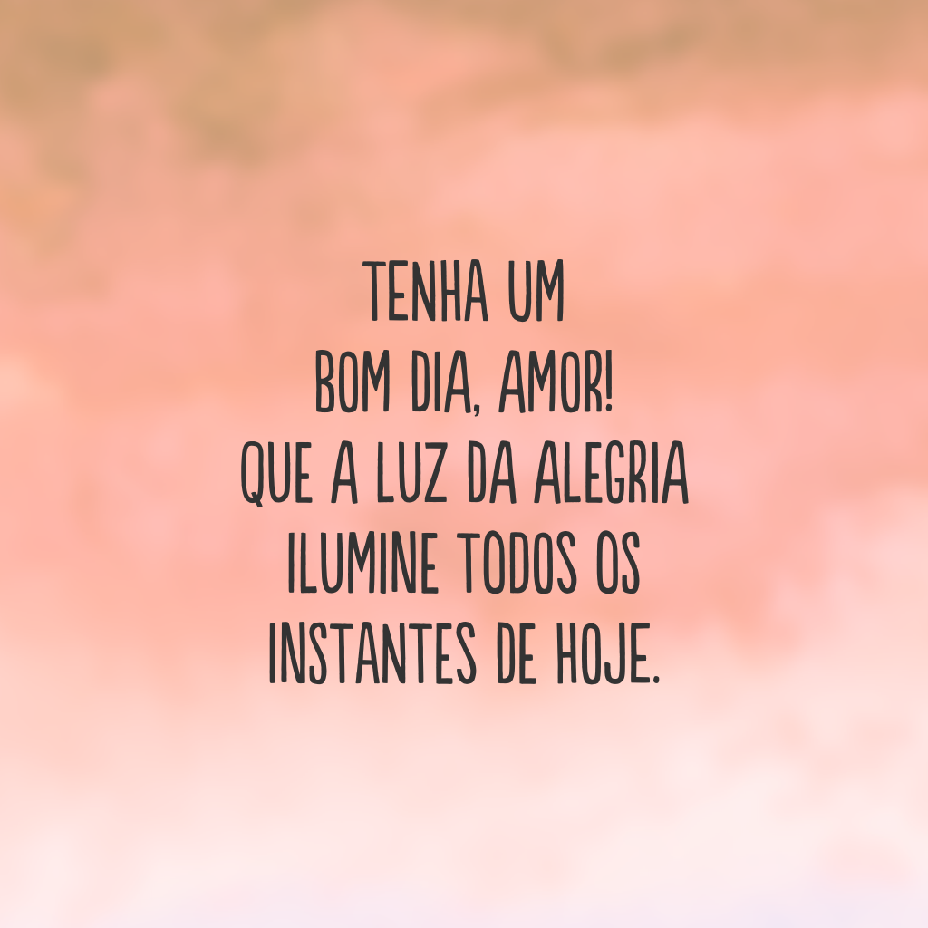 Tenha um bom dia, amor! Que a luz da alegria ilumine todos os instantes de hoje.