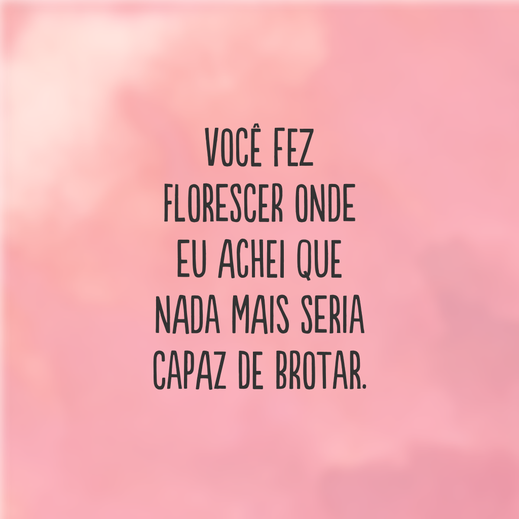 Você fez florescer onde eu achei que nada mais seria capaz de brotar.