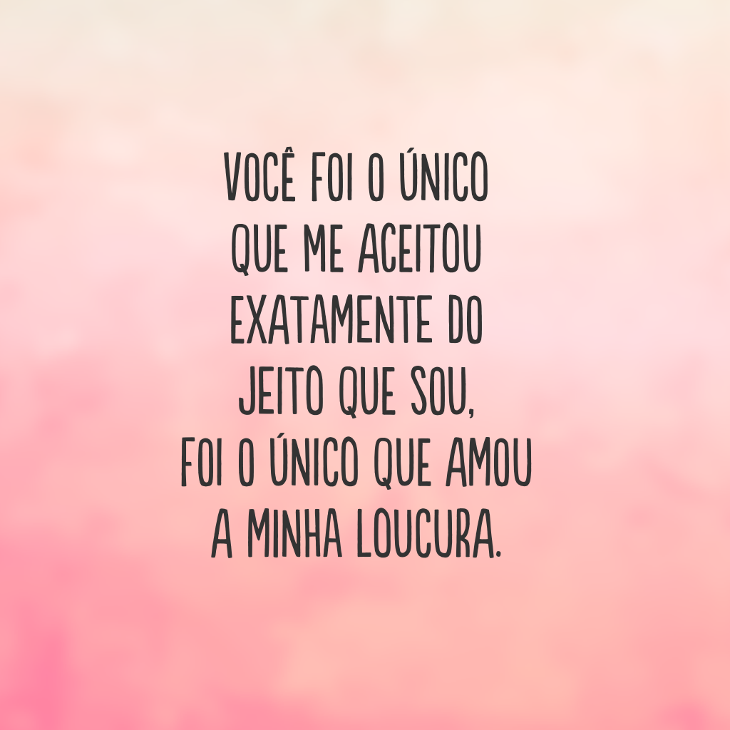 Você foi o único que me aceitou exatamente do jeito que sou, foi o único que amou a minha loucura.