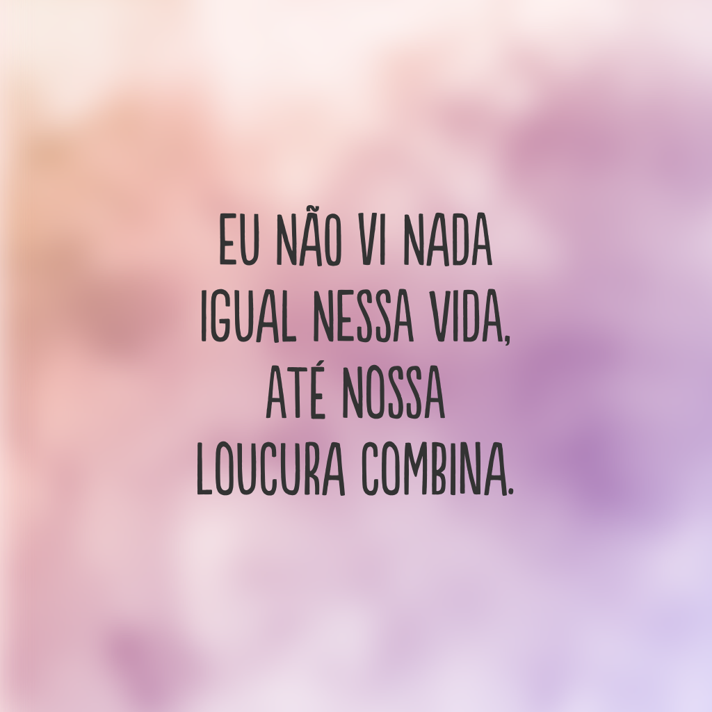 Eu não vi nada igual nessa vida, até nossa loucura combina.