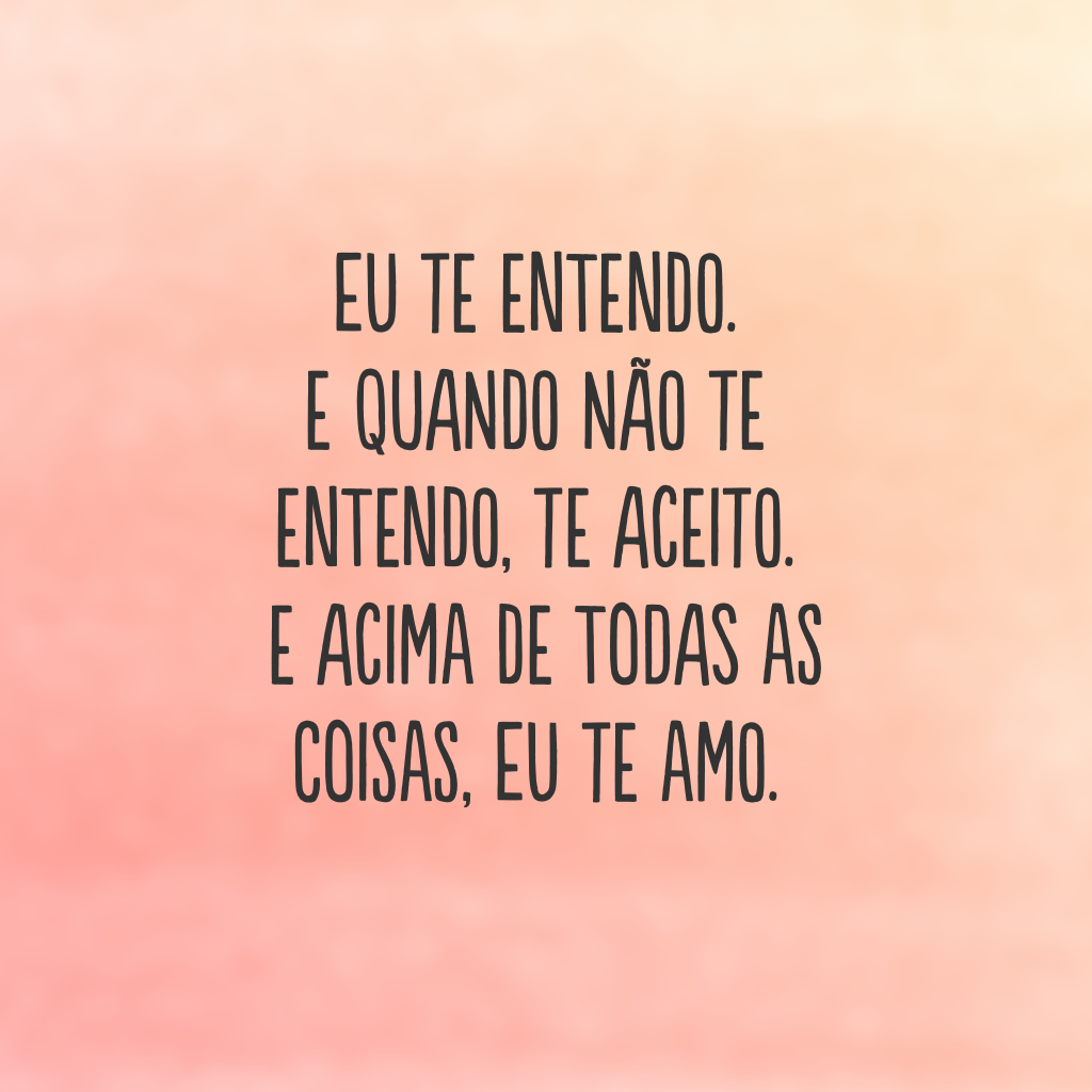 Eu te entendo. E quando não te entendo, te aceito. E acima de todas as coisas, eu te amo.