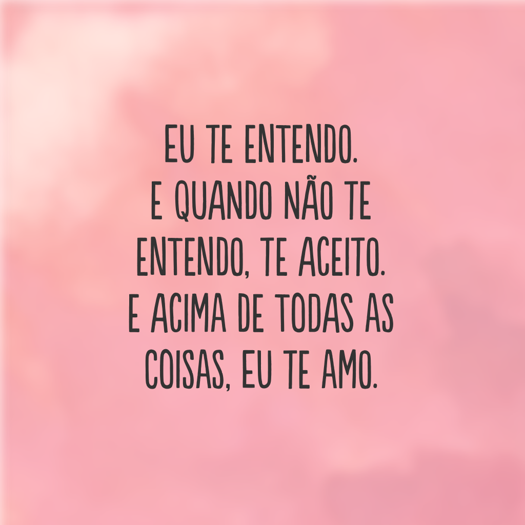 Eu te entendo. E quando não te entendo, te aceito. E acima de todas as coisas, eu te amo.