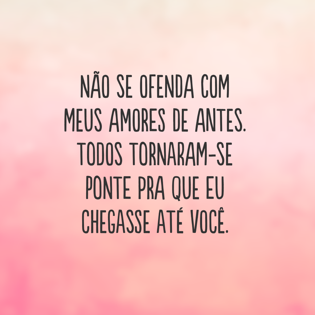 Não se ofenda com meus amores de antes. Todos tornaram-se ponte pra que eu chegasse até você.