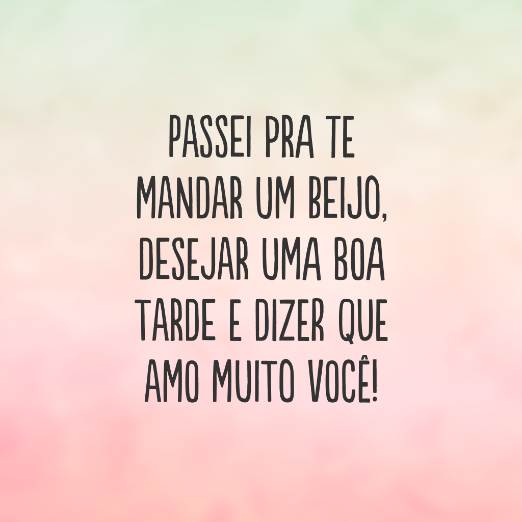 Passei pra te mandar um beijo, desejar uma boa tarde e dizer que amo muito você!