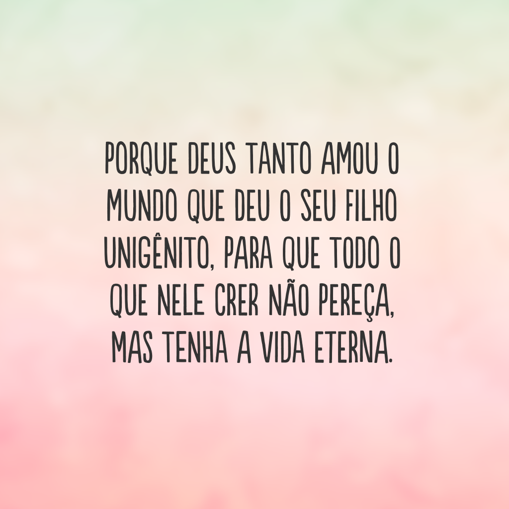 Porque Deus tanto amou o mundo que deu o seu filho unigênito, para que todo o que nele crer não pereça, mas tenha a vida eterna.