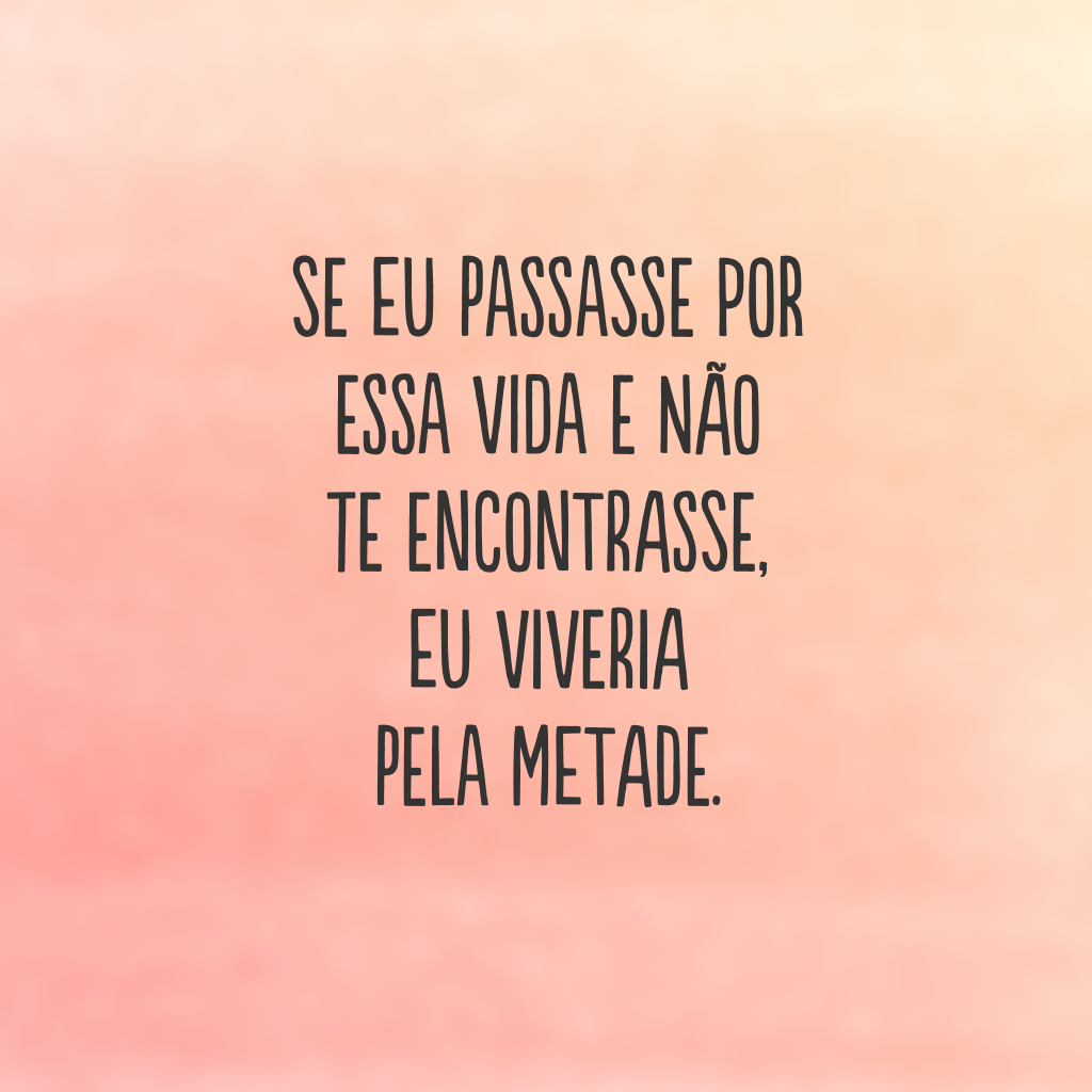 Se eu passasse por essa vida e não te encontrasse, eu viveria pela metade.