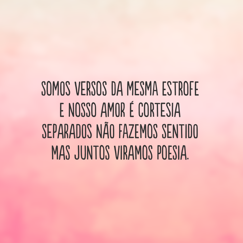 Somos versos da mesma estrofe  
e nosso amor é cortesia
separados não fazemos sentido 
mas juntos viramos poesia.