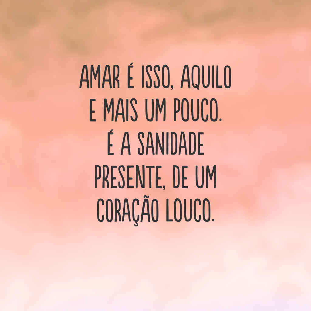 Amar é isso, aquilo e mais um pouco.  É a sanidade presente, de um coração louco.