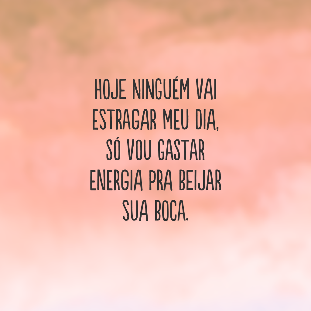 Hoje ninguém vai estragar meu dia, só vou gastar energia pra beijar sua boca.