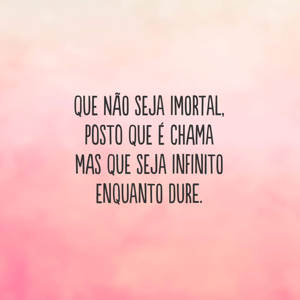 Que não seja imortal,
posto que é chama
Mas que seja infinito
Enquanto dure.