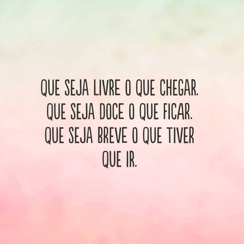 Que seja livre o que chegar.
Que seja doce o que ficar. 
Que seja breve o que tiver que ir.