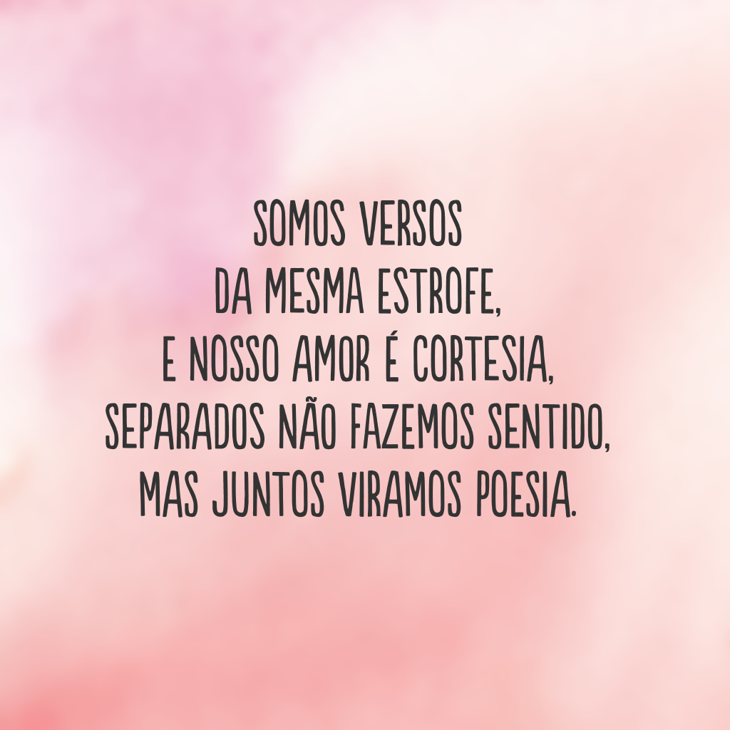 Somos versos da mesma estrofe, 
e nosso amor é cortesia, 
separados não fazemos sentido,
mas juntos viramos poesia.