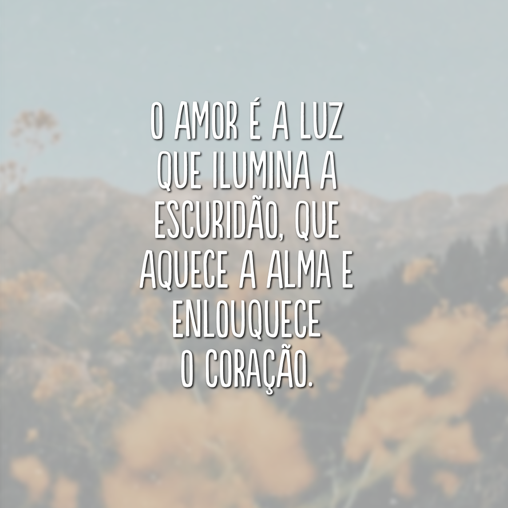 O amor é a luz que ilumina a escuridão, que aquece a alma e enlouquece o coração.