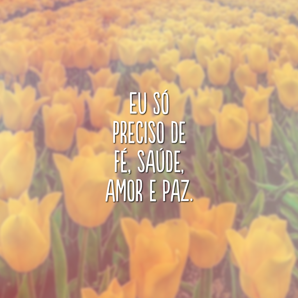 Eu só preciso de fé, saúde, amor e paz.