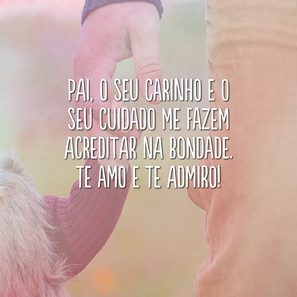 Pai, o seu carinho e o seu cuidado me fazem acreditar na bondade. Te amo e te admiro! 