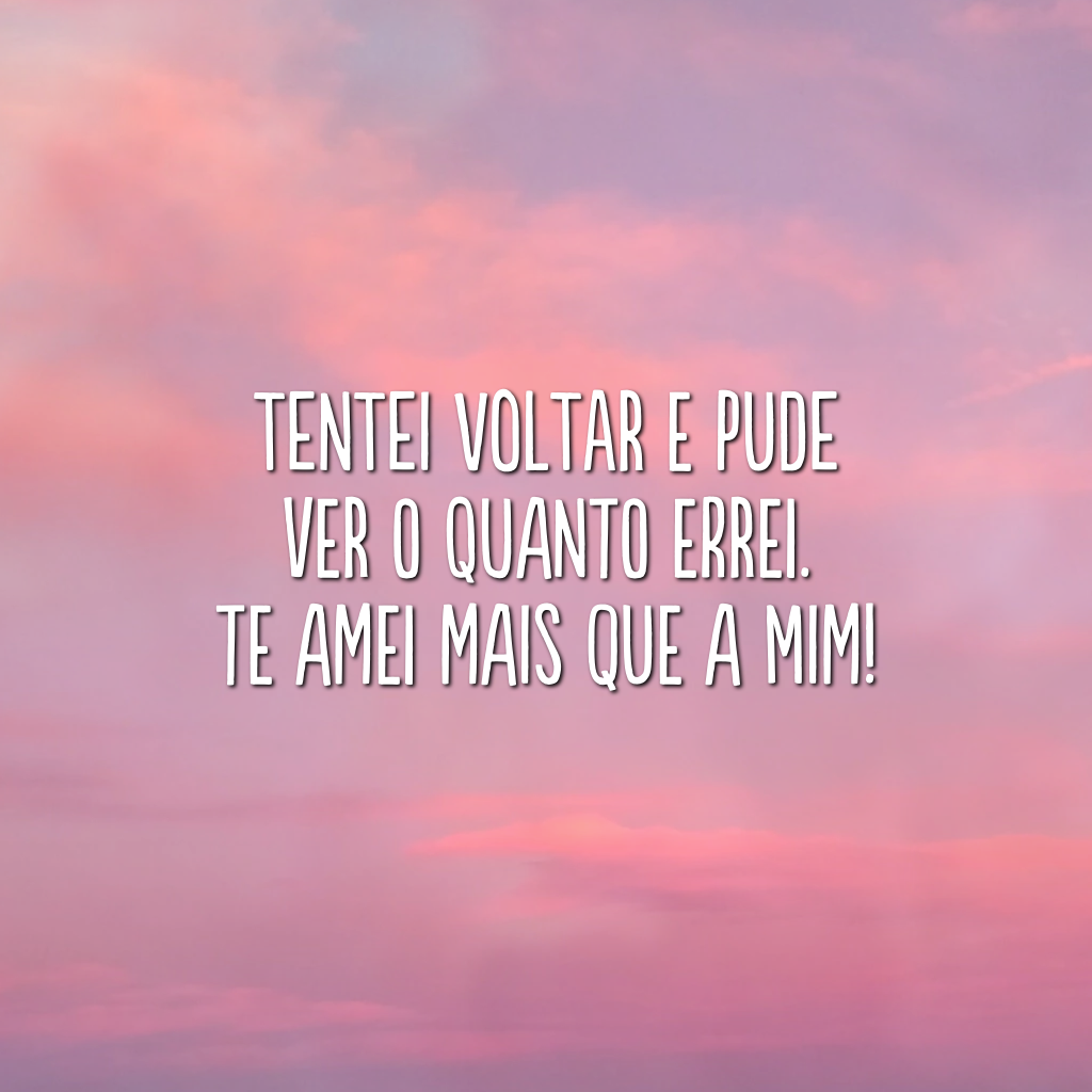 Tentei voltar e pude ver o quanto errei. Te amei mais que a mim!