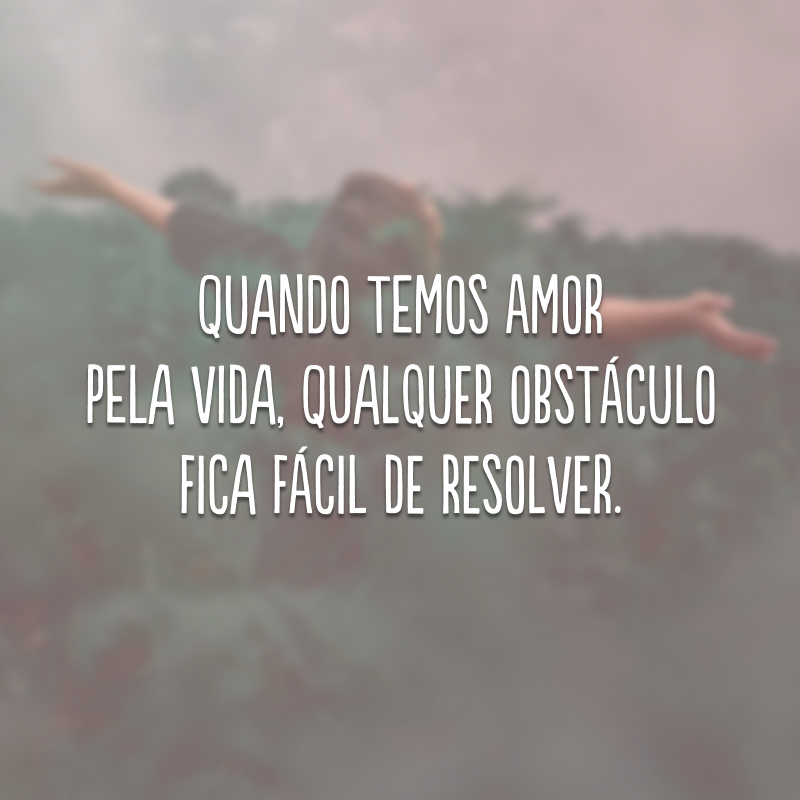 Quando temos amor pela vida, qualquer obstáculo fica fácil de resolver. 