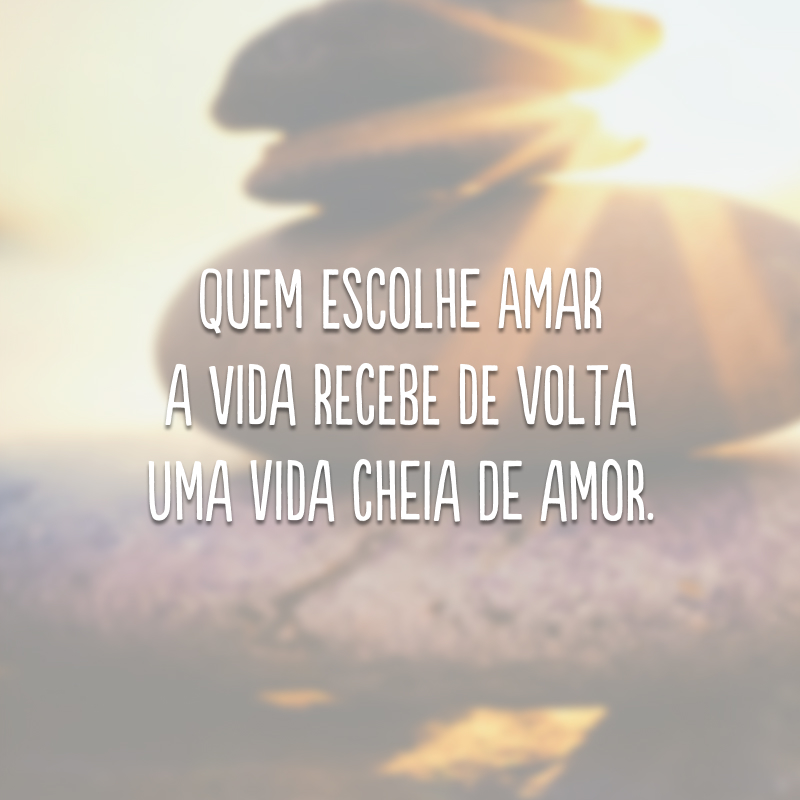 Quem escolhe amar a vida recebe de volta uma vida cheia de amor. 