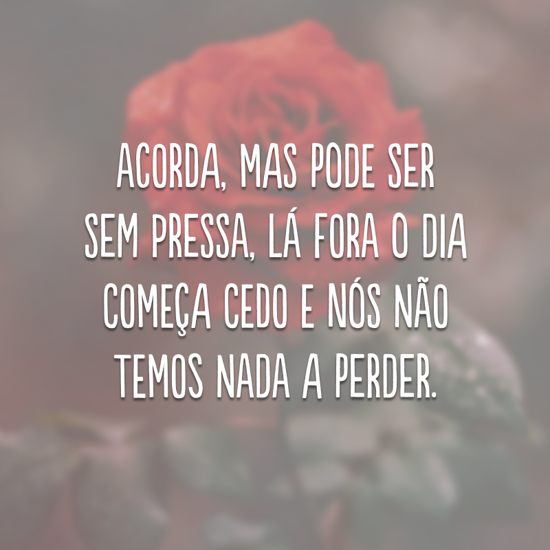 Acorda, mas pode ser sem pressa, lá fora o dia começa cedo e nós não temos nada a perder.