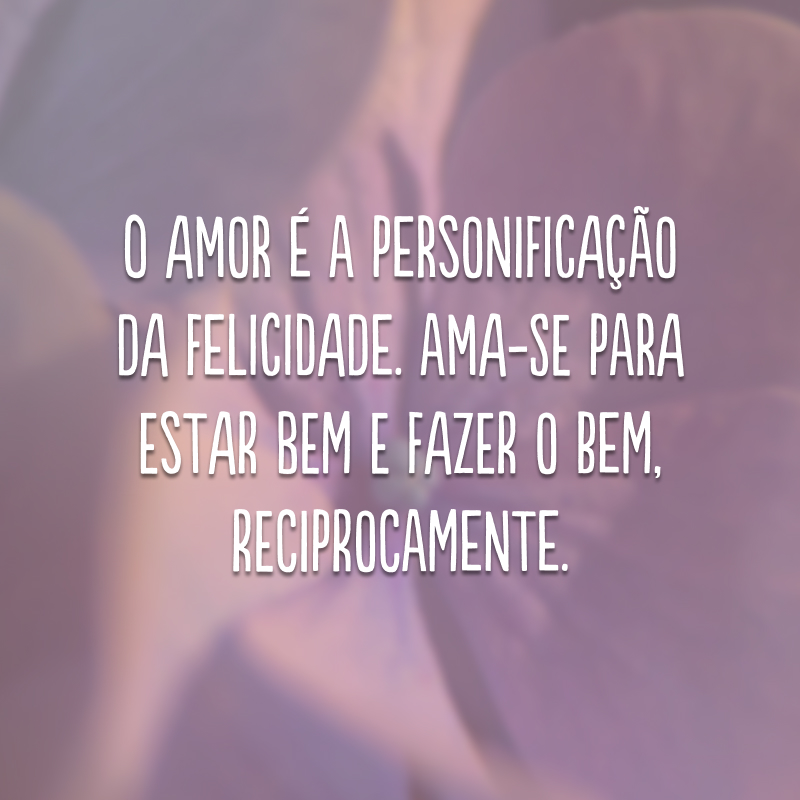 O amor é a personificação da felicidade. Ama-se para estar bem e fazer o bem, reciprocamente.