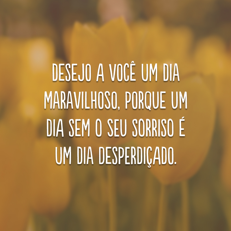 Desejo a você um dia maravilhoso, porque um dia sem o seu sorriso é um dia desperdiçado.