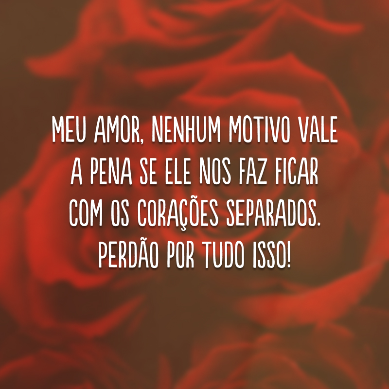 Meu amor, nenhum motivo vale a pena se ele nos faz ficar com os corações separados. Perdão por tudo isso!