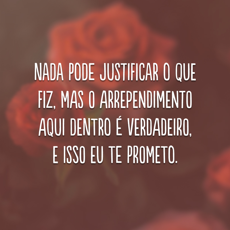 Nada pode justificar o que fiz, mas o arrependimento aqui dentro é verdadeiro, e isso eu te prometo. 