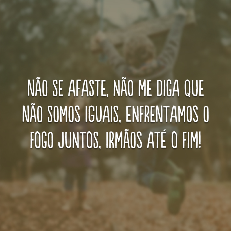 Não se afaste, não me diga que não somos iguais, enfrentamos o fogo juntos, irmãos até o fim!