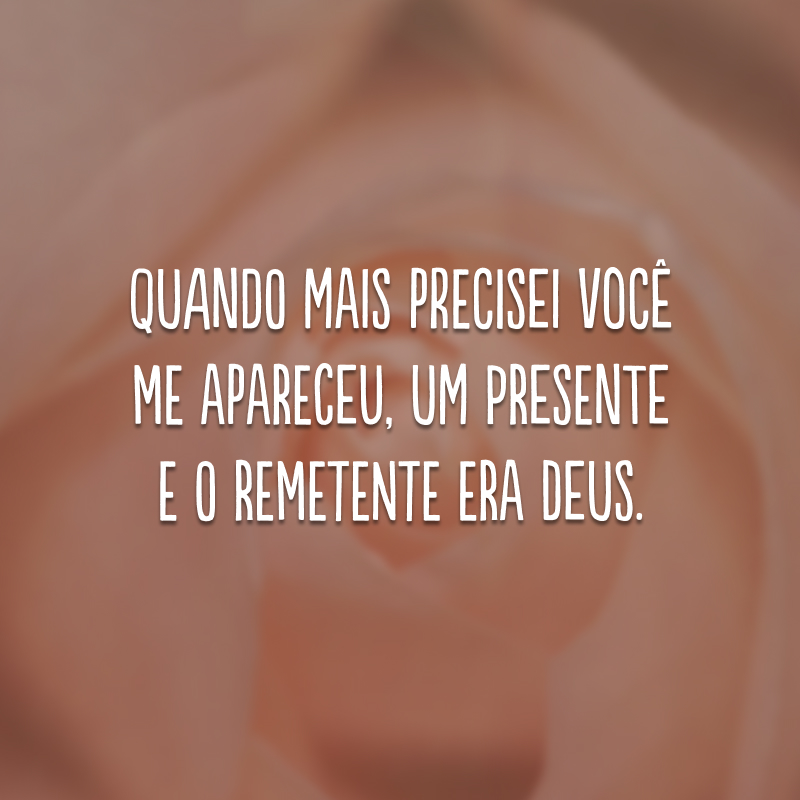 Quando mais precisei você me apareceu, um presente e o remetente era Deus.