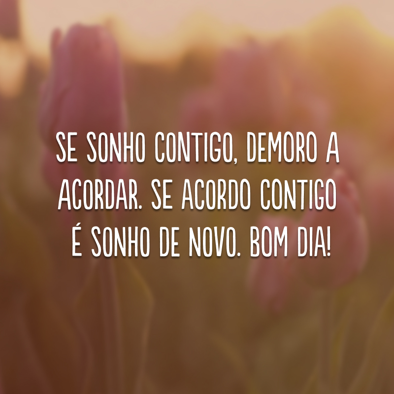 Se sonho contigo, demoro a acordar. Se acordo contigo, é sonho de novo. Bom dia!
