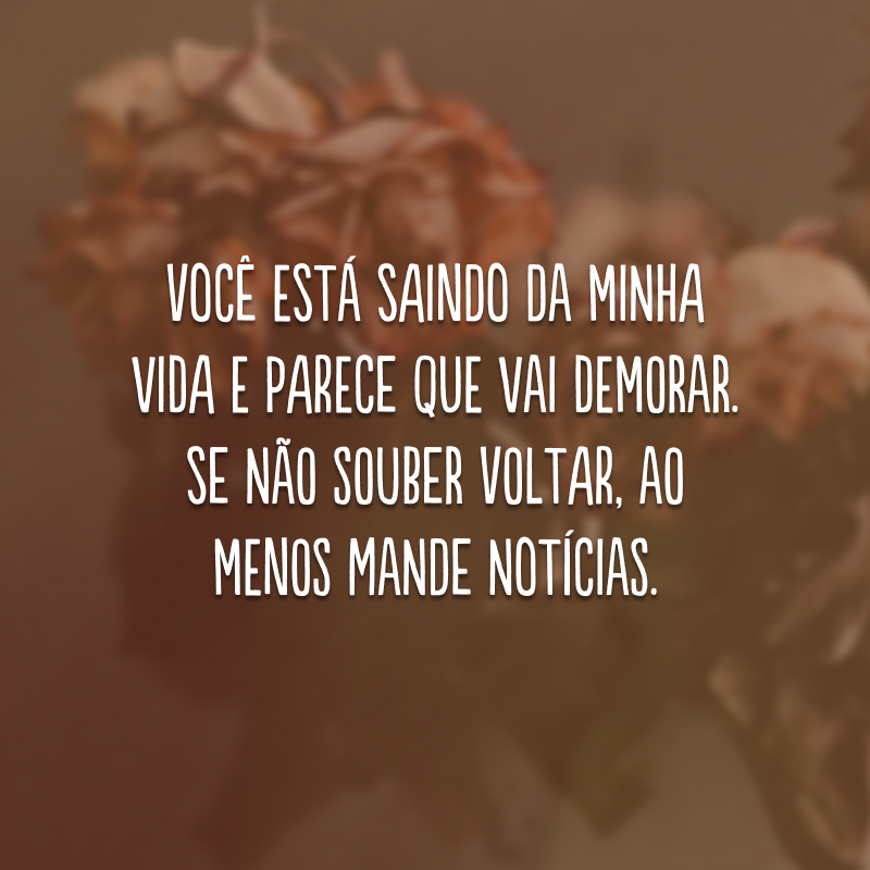 Você está saindo da minha vida e parece que vai demorar. Se não souber voltar, ao menos mande notícias.