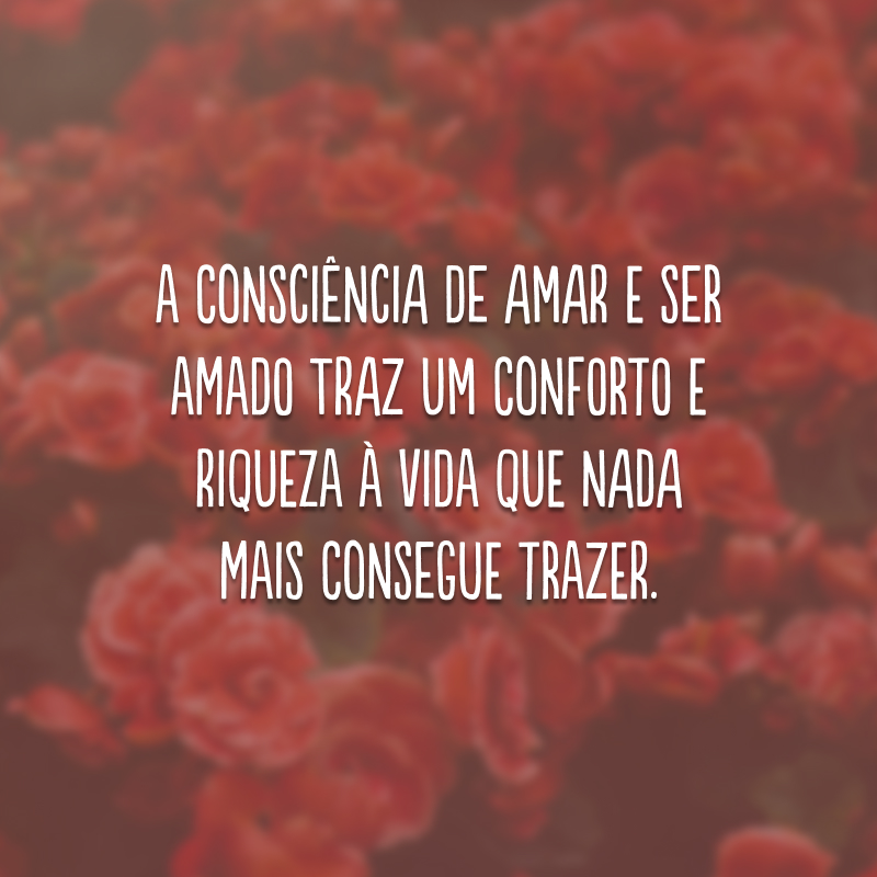 A consciência de amar e ser amado traz um conforto e riqueza à vida que nada mais consegue trazer.