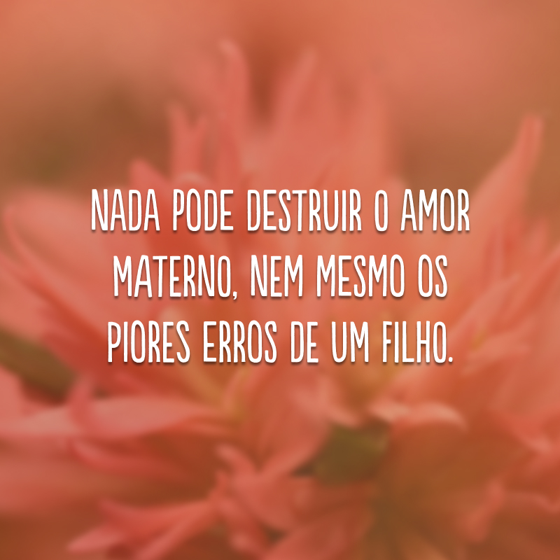 Nada pode destruir o amor materno, nem mesmo os piores erros de um filho. 