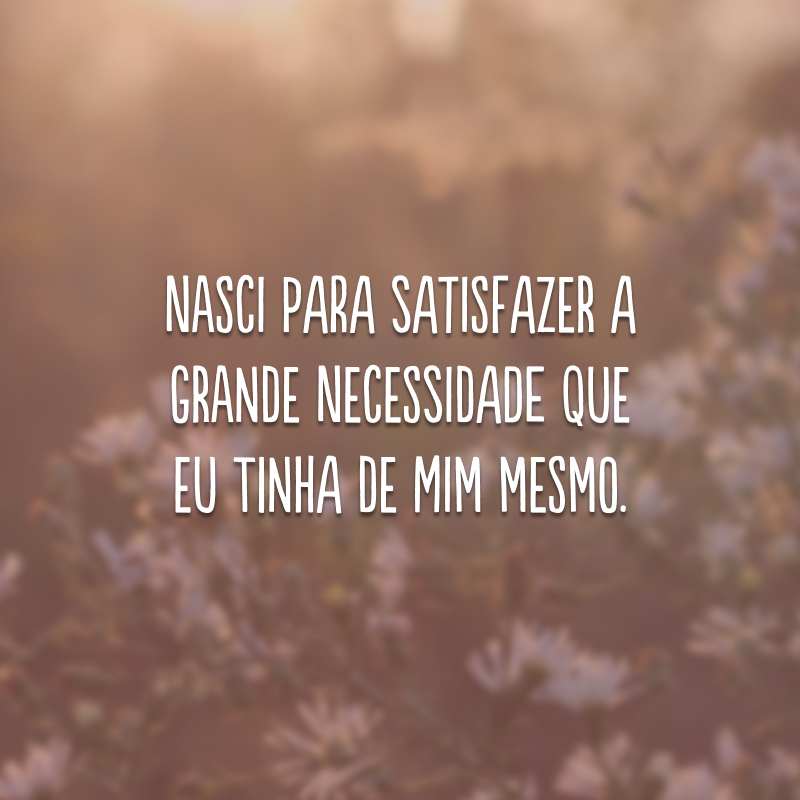 Nasci para satisfazer a grande necessidade que eu tinha de mim mesmo.