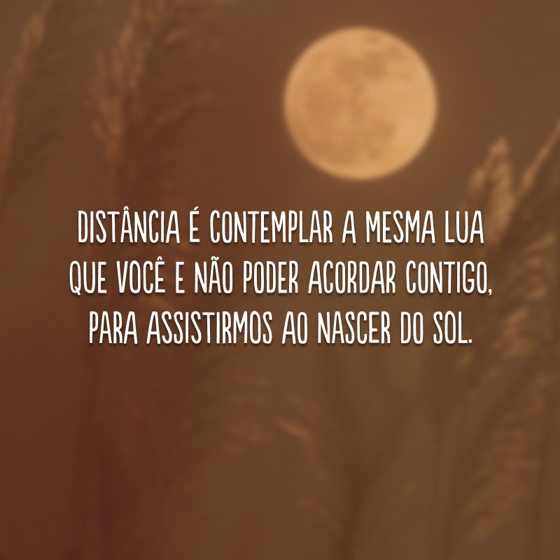 Distância é contemplar a mesma lua que você e não poder acordar contigo, para assistirmos ao nascer do sol.