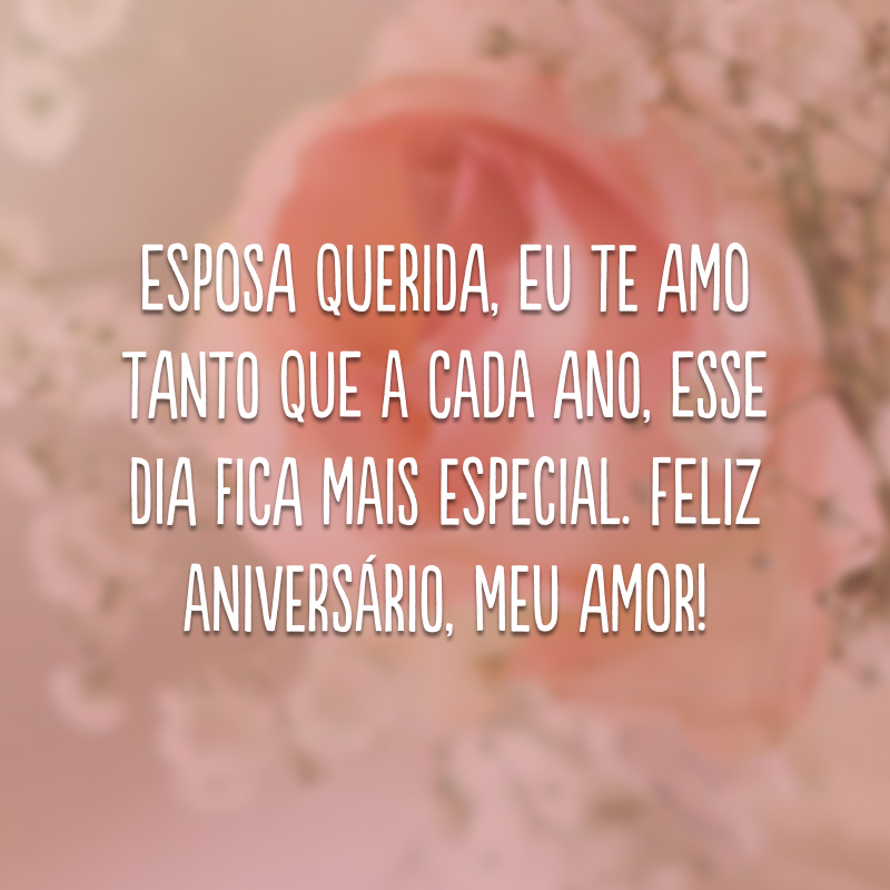 Esposa querida, eu te amo tanto que a cada ano, esse dia fica mais especial. Feliz aniversário, meu amor!