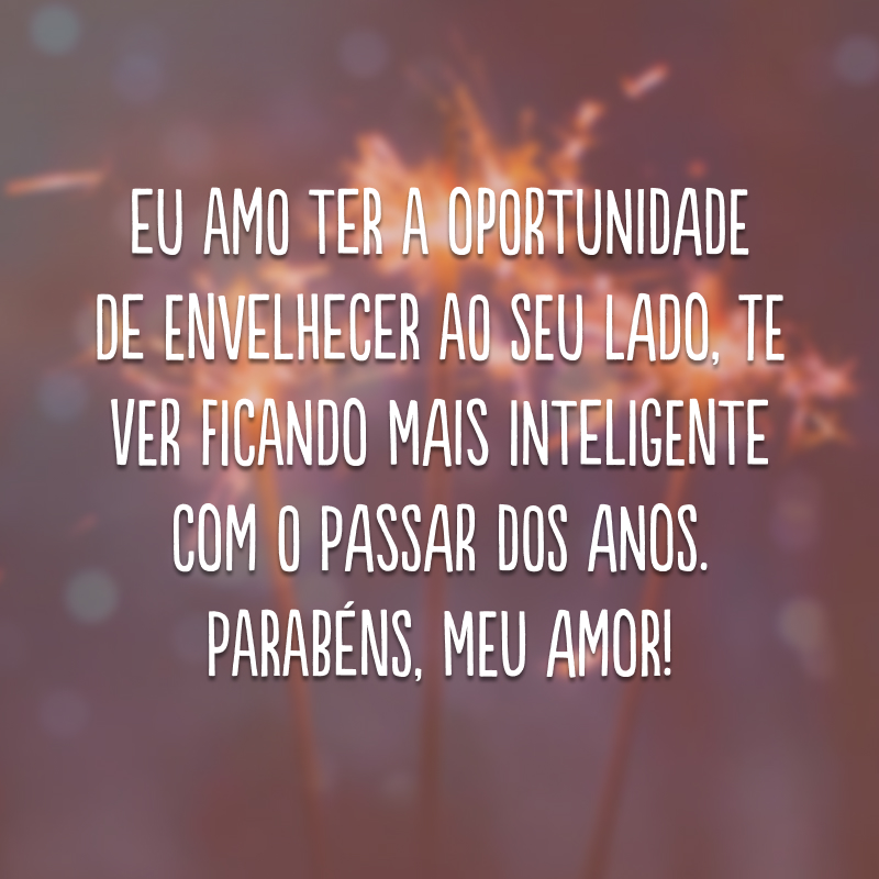 Eu amo ter a oportunidade de envelhecer ao seu lado, te ver ficando mais inteligente com o passar dos anos. Parabéns, meu amor! 