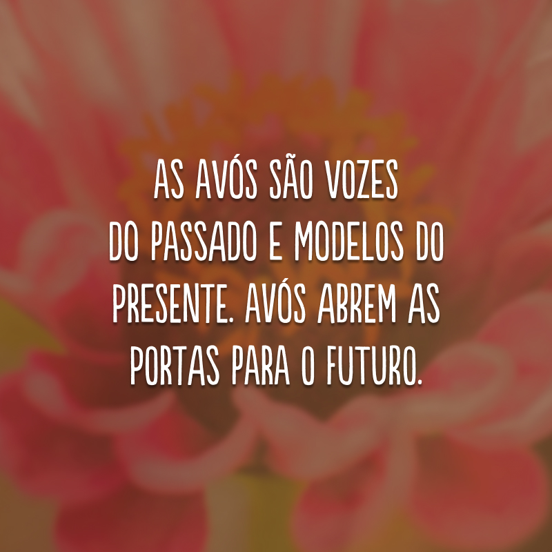 As avós são vozes do passado e modelos do presente. Avós abrem as portas para o futuro. 