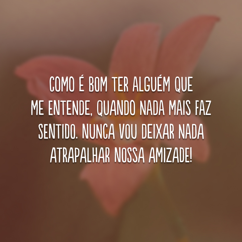 Como é bom ter alguém que me entende, quando nada mais faz sentido. Nunca vou deixar nada atrapalhar nossa amizade! 