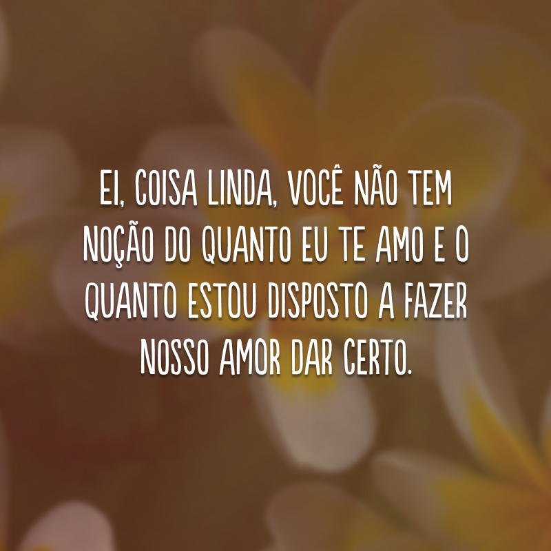 Ei, coisa linda, você não tem noção do quanto eu te amo e o quanto estou disposto a fazer nosso amor dar certo.